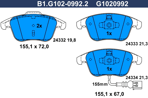 Kit de plaquettes de frein, frein à disque GALFER B1.G102-0992.2