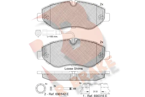 Kit de plaquettes de frein, frein à disque R BRAKE RB1846-066