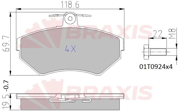 Kit de plaquettes de frein, frein à disque BRAXIS AA0648