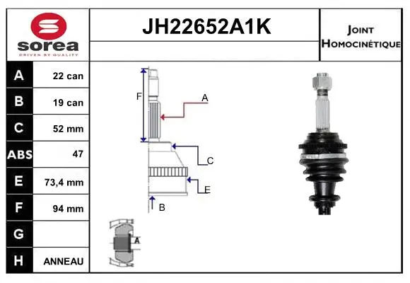 Jeu de joints, arbre de transmission SNRA JH22652A1K