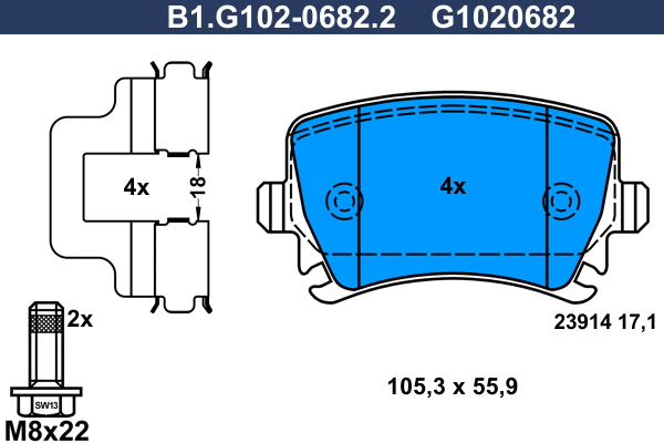 Kit de plaquettes de frein, frein à disque GALFER B1.G102-0682.2