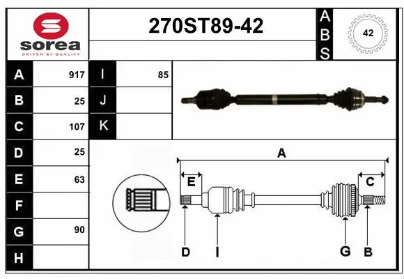Arbre de transmission STARTCAR 270ST89-42