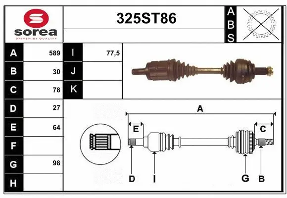 Arbre de transmission STARTCAR 325ST86