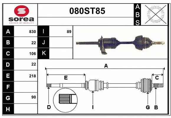Arbre de transmission STARTCAR 080ST85