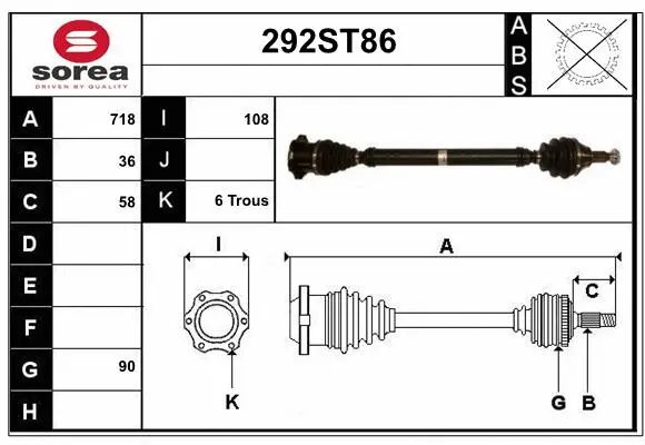 Arbre de transmission STARTCAR 292ST86