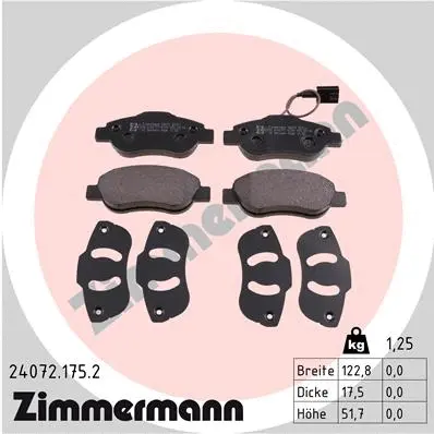 Kit de plaquettes de frein, frein à disque ZIMMERMANN 24072.175.2