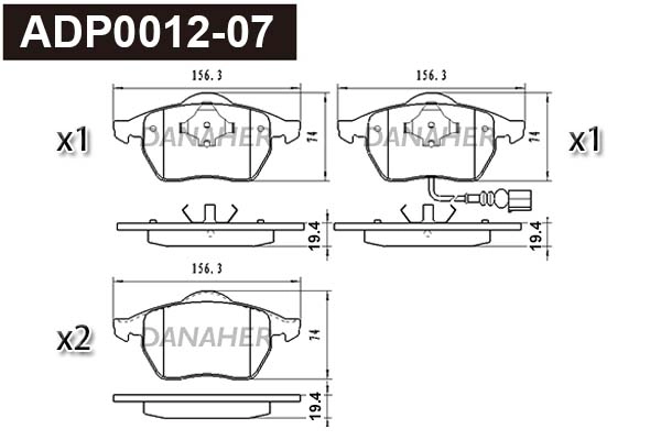 Kit de plaquettes de frein, frein à disque DANAHER ADP0012-07