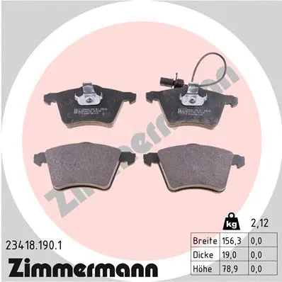 Kit de plaquettes de frein, frein à disque ZIMMERMANN 23418.190.1