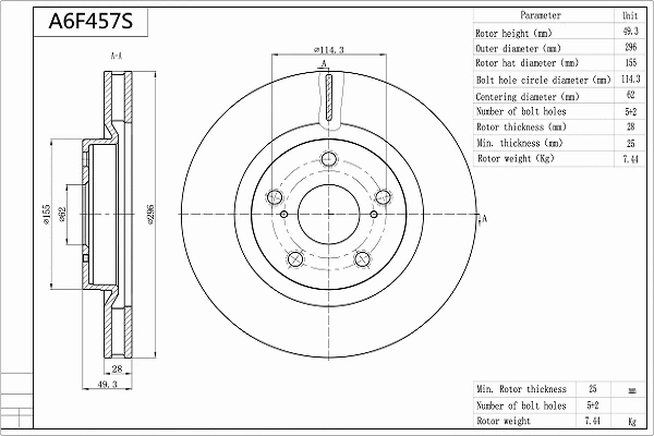 Disque de frein AISIN A6F457S