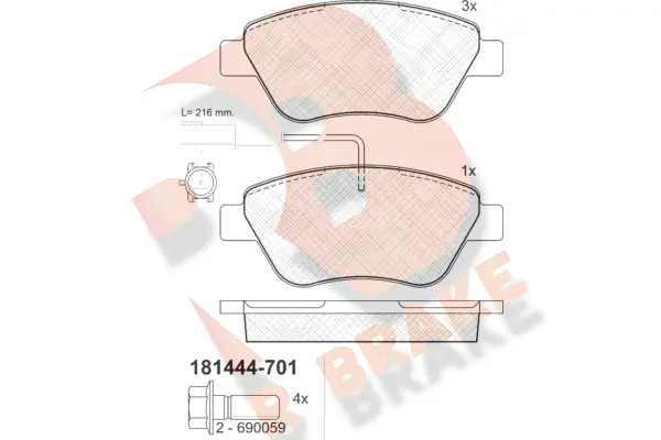 Kit de plaquettes de frein, frein à disque R BRAKE RB1444-701