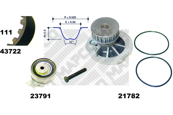 Pompe à eau + kit de courroie crantée MAPCO 41722/1