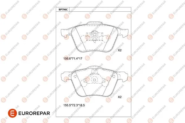 Kit de plaquettes de frein, frein à disque EUROREPAR 1681263680