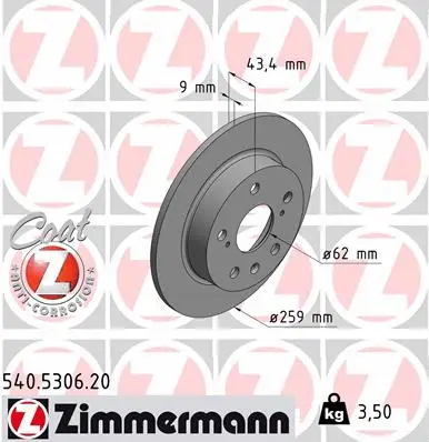 Disque de frein ZIMMERMANN 540.5306.20