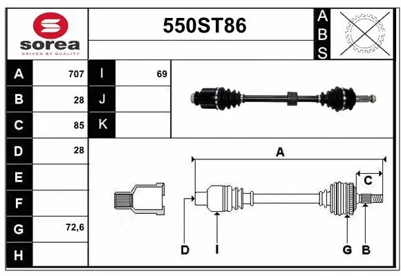 Arbre de transmission STARTCAR 550ST86