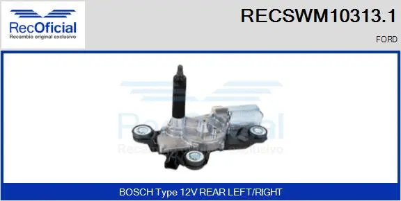 Moteur d'essuie-glace RECOFICIAL RECSWM10313.1