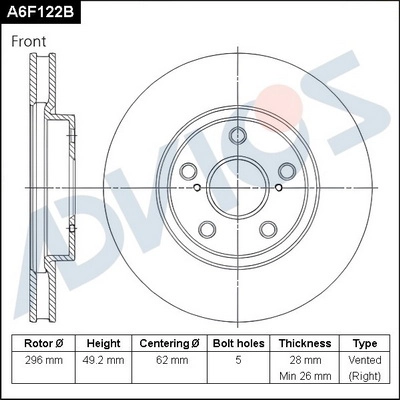 Disque de frein ADVICS A6F122B