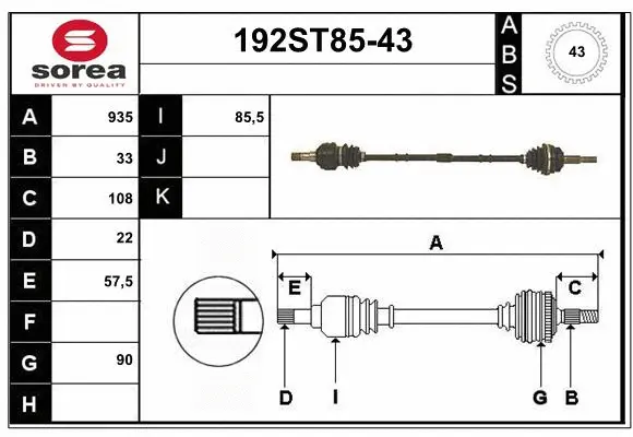 Arbre de transmission STARTCAR 192ST85-43