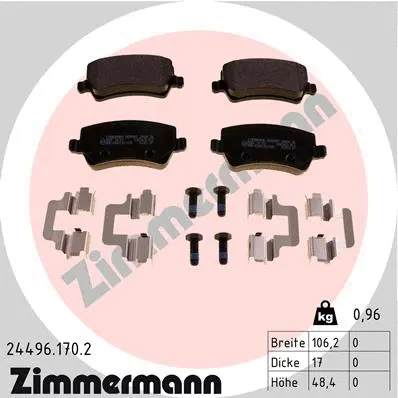 Kit de plaquettes de frein, frein à disque ZIMMERMANN 24496.170.2