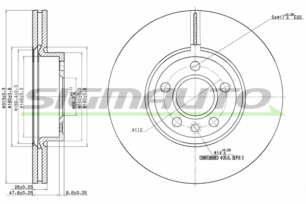 Disque de frein SIGMAUTO DBB160V