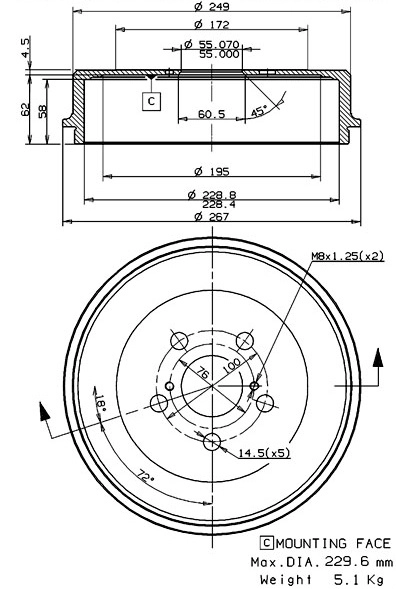 Tambour de frein VILLAR 627.0268