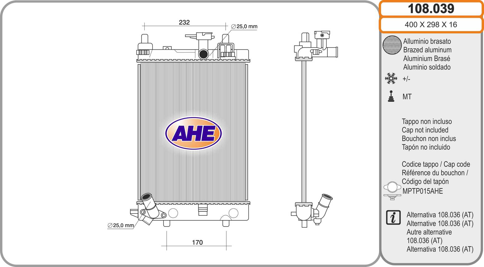 Radiateur, refroidissement du moteur AHE 108.039
