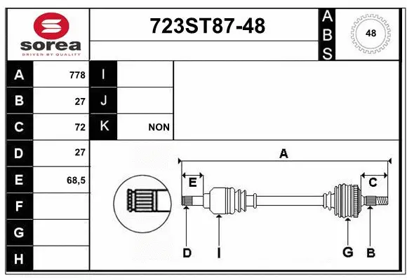 Arbre de transmission STARTCAR 723ST87-48