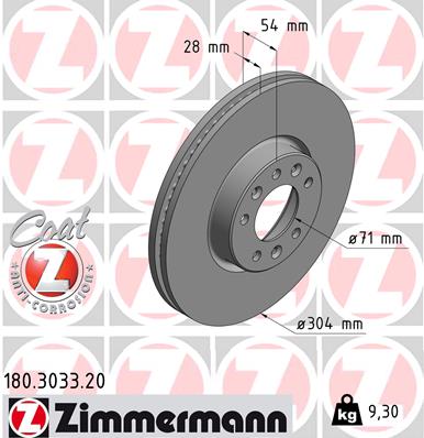 Disque de frein ZIMMERMANN 180.3033.20