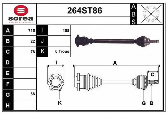 Arbre de transmission STARTCAR 264ST86
