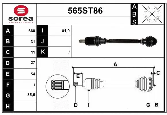 Arbre de transmission STARTCAR 565ST86