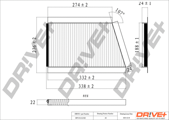 Filtre, air de l'habitacle Dr!ve+ DP1110.12.0182