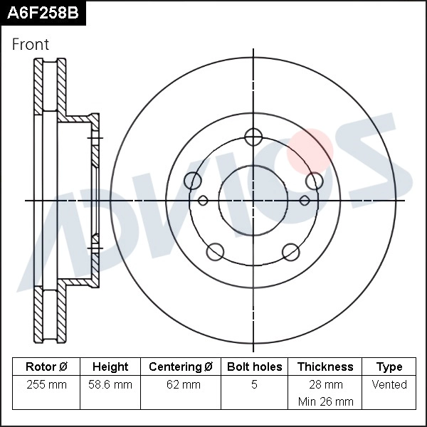 Disque de frein ADVICS A6F258B