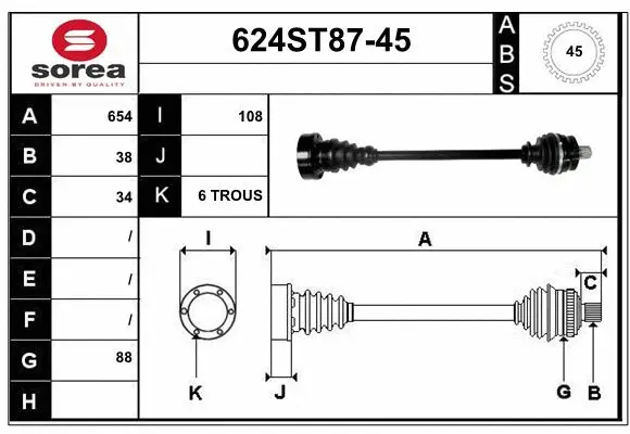 Arbre de transmission STARTCAR 624ST87-45
