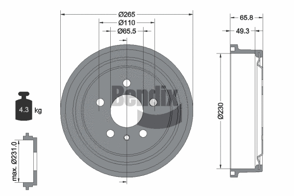 Tambour de frein BENDIX Braking BDM1051