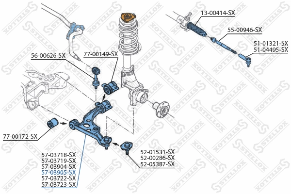 Bras de liaison, suspension de roue STELLOX 57-03905-SX