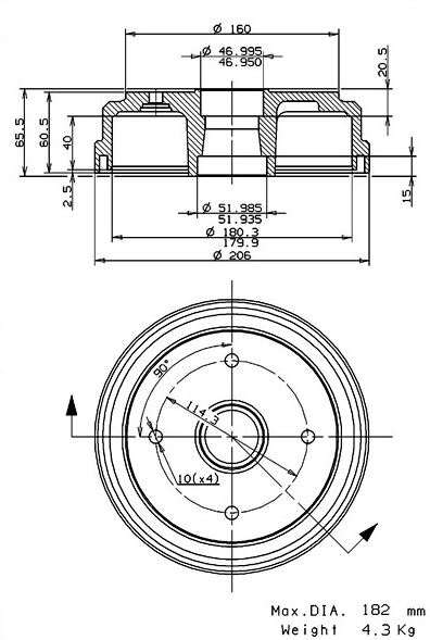 Tambour de frein VILLAR 627.0281