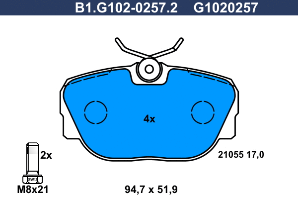 Kit de plaquettes de frein, frein à disque GALFER B1.G102-0257.2