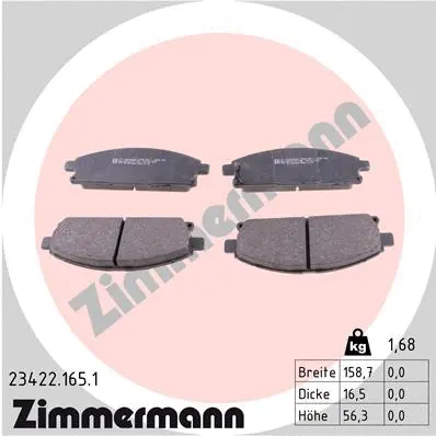 Kit de plaquettes de frein, frein à disque ZIMMERMANN 23422.165.1