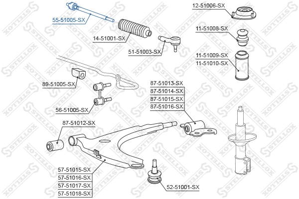 Rotule de direction intérieure, barre de connexion STELLOX 55-51005-SX