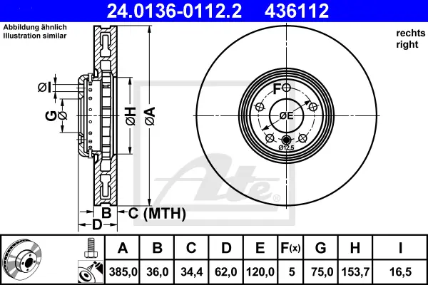 Disque de frein ATE-APAC 24.0136-0112.2