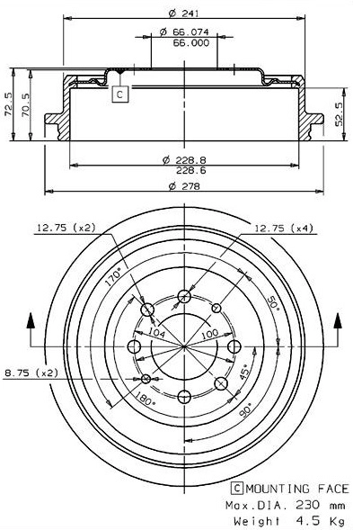 Tambour de frein VILLAR 627.0075