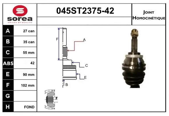 Jeu de joints, arbre de transmission STARTCAR 045ST2375-42