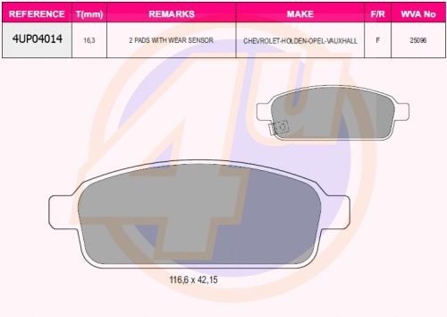 Kit de plaquettes de frein, frein à disque 4u 4UP04014
