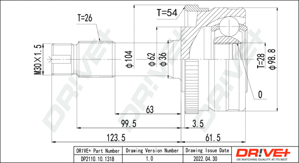 Jeu de joints, arbre de transmission Dr!ve+ DP2110.10.1318
