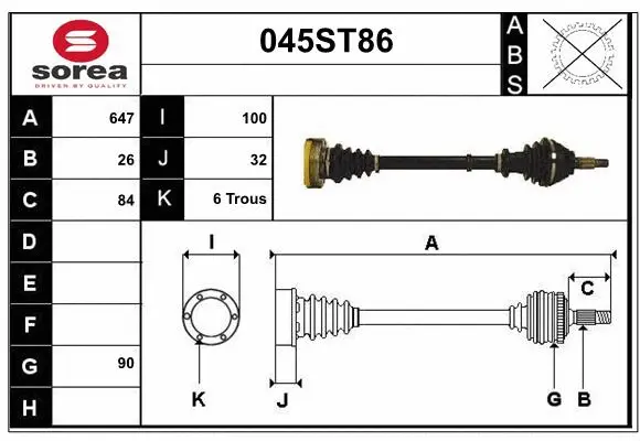 Arbre de transmission STARTCAR 045ST86