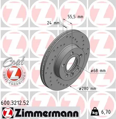 Disque de frein ZIMMERMANN 600.3212.52