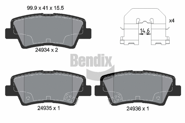 Kit de plaquettes de frein, frein à disque BENDIX Braking BPD2208