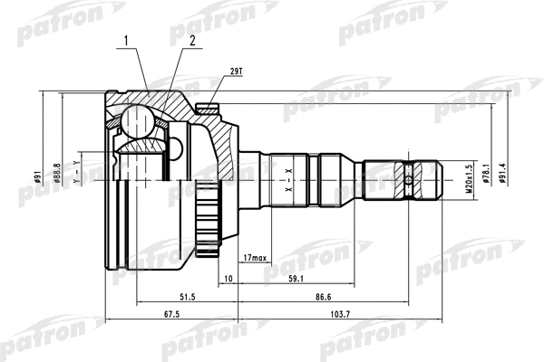 Jeu de joints, arbre de transmission PATRON PCV1618
