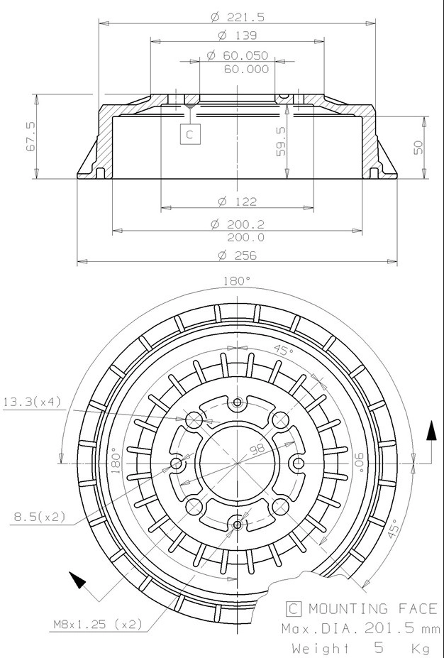 Tambour de frein VILLAR 627.0230