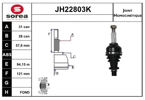 Jeu de joints, arbre de transmission SNRA JH22803K