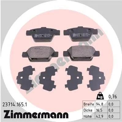 Kit de plaquettes de frein, frein à disque ZIMMERMANN 23714.165.1